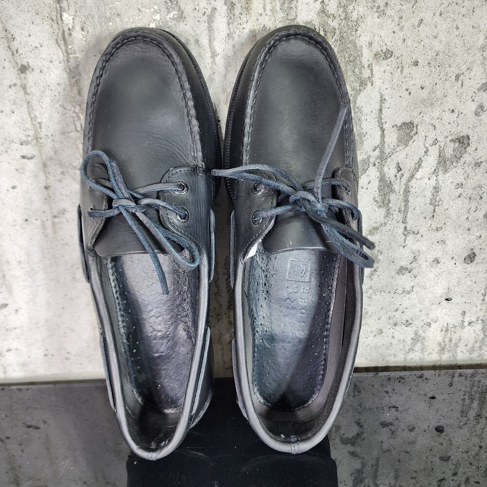 COND 9 out of 10 Sperry Top Sider Mens Boat Shoes Size 10.5 Wide Black Leather - Picture 3 of 6